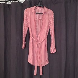 Reformation red and white striped shirt dress